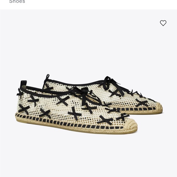 Black and White Bows Mesh Tory Burch Espadrille - Picture 2 of 6